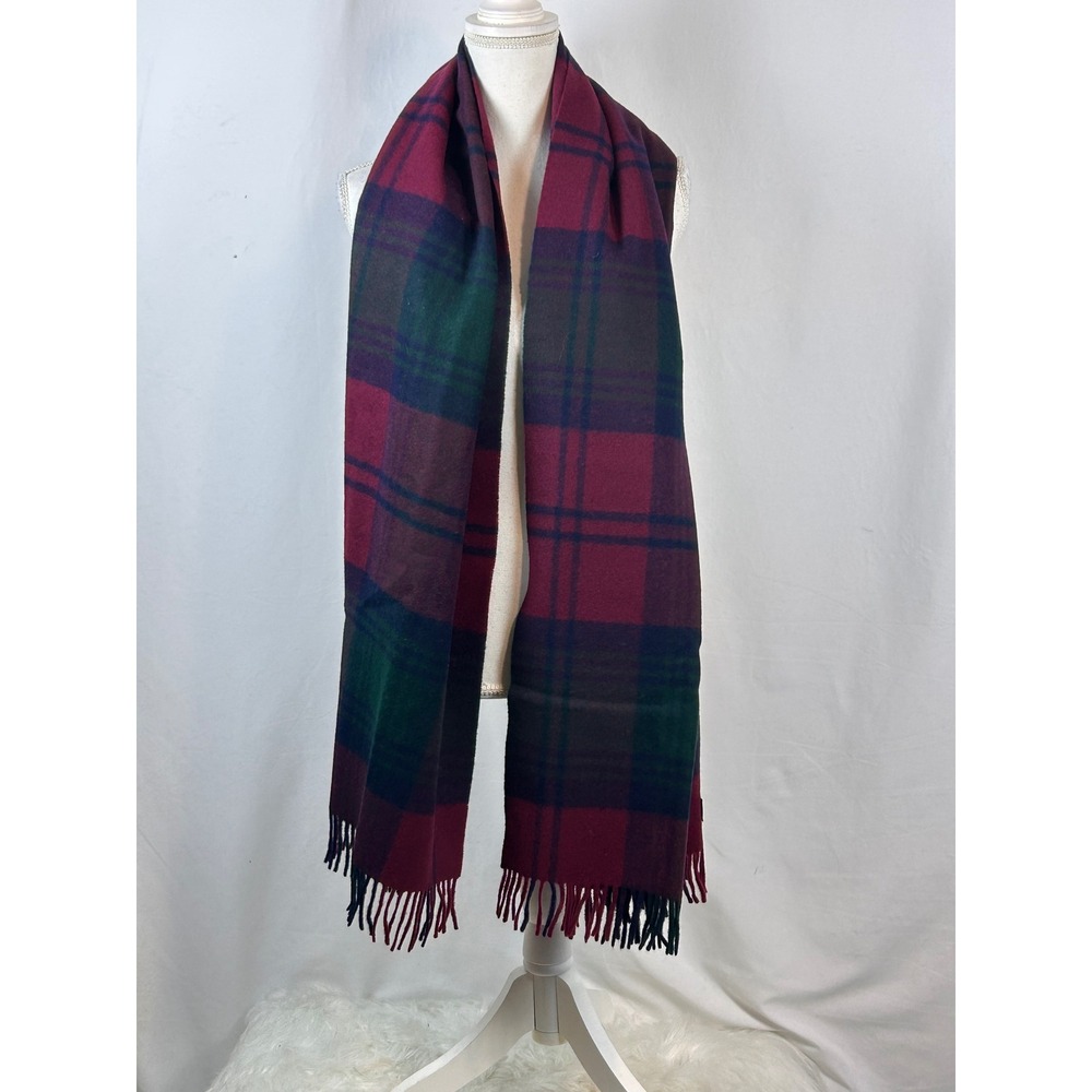 Johnstons of Elgin Scarf Unisex OS Burgundy Plaid 100% Lambswool Scotland